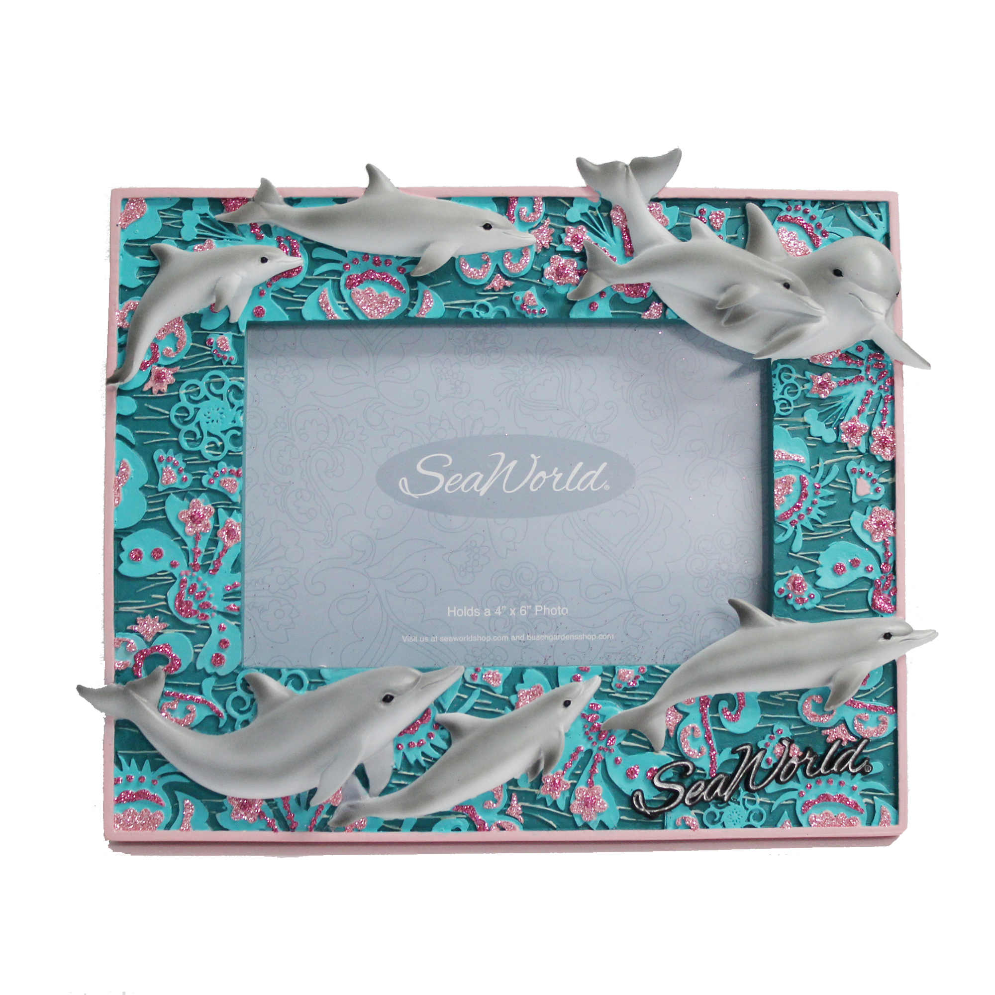 SeaWorld Dolphin Floral 4x6 Resin Frame
