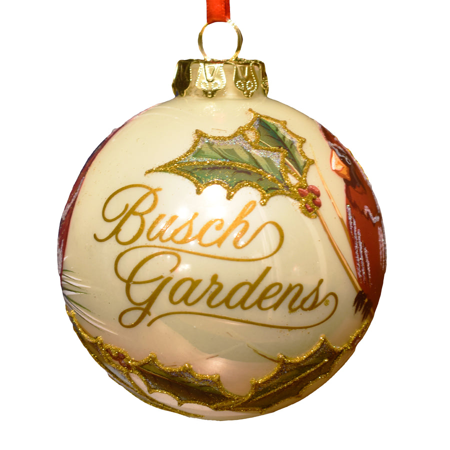 Busch Gardens Hand Painted Cardinal Glass Ornament