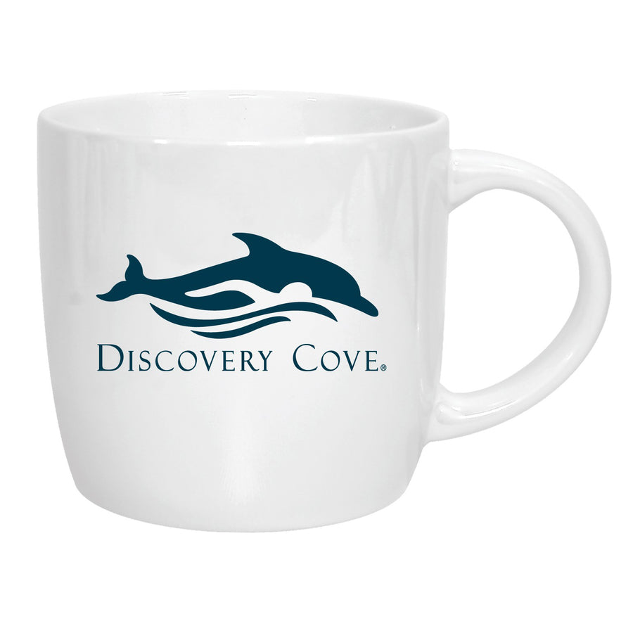 Discovery Cove Logo Iridescent White Mug 14 Oz