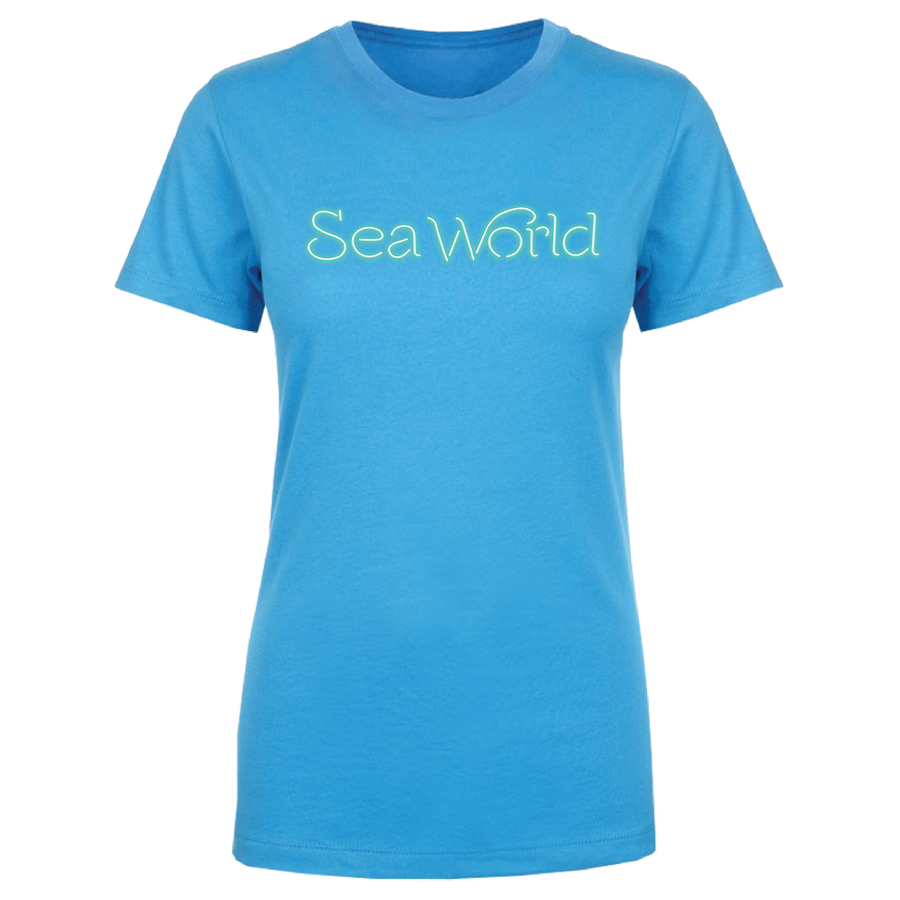 SeaWorld Neon Sign Turquoise Tee Adult